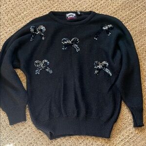 Vintage Bubbles Black Sequin Bow Sweater